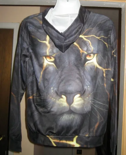 3D Lion Print Lightweight Pullover Hoodie XXL Multi Color