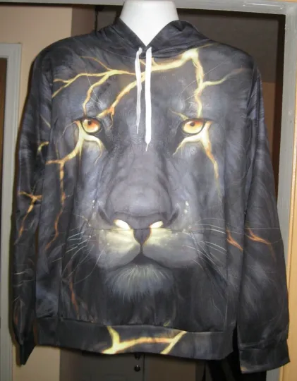3D Lion Print Lightweight Pullover Hoodie XXL Multi Color