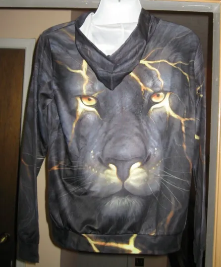 3D Lion Print Lightweight Pullover Hoodie XXL Multi Color