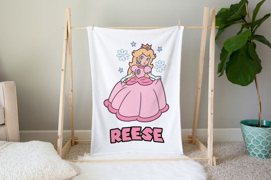 Princess Peach Fleece Blanket Custom Name Gift Bedding Birthday
