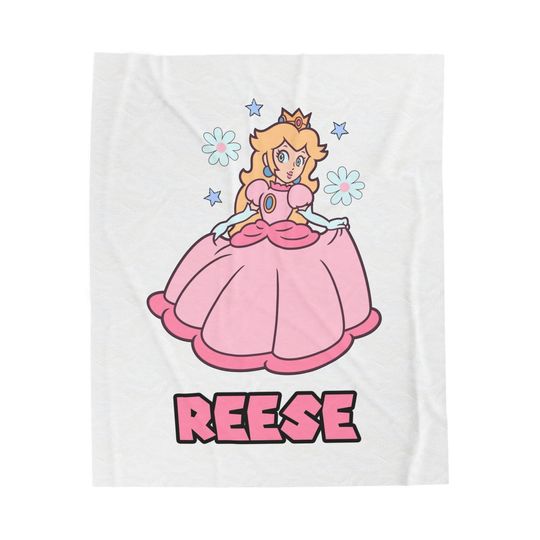 Princess Peach Fleece Blanket Custom Name Gift Bedding Birthday
