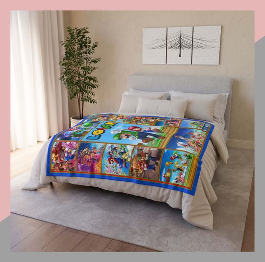 Super Mario Bros Fleece Blanket, Personalized Kids Bedding, Custom Name Blanket