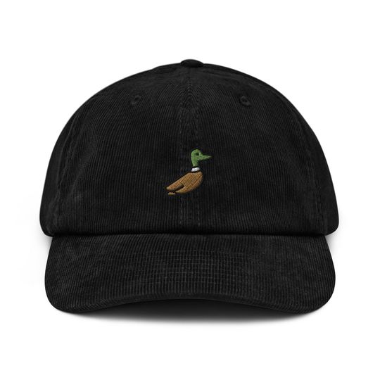 Mallard Duck Corduroy Hat, Handmade Embroidered Corduroy Dad Cap - Multiple Colors