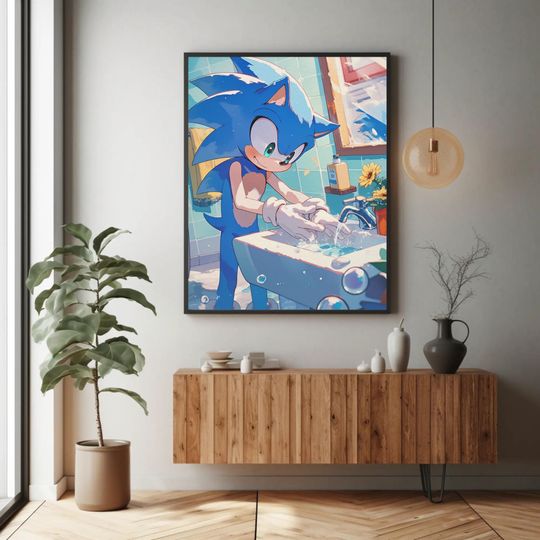 Sonic toilet poster, Sonic wall art, video game Poster