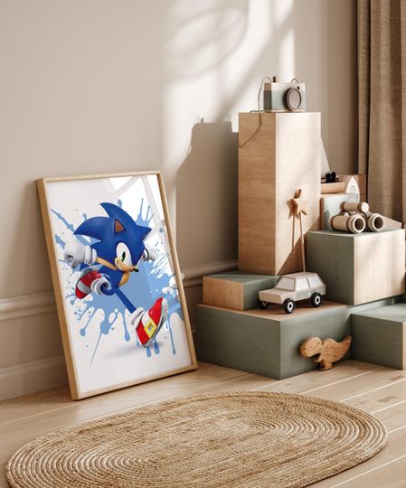 Personalized Sonic Poster - Blue Gaming Decor for Kids Nursery