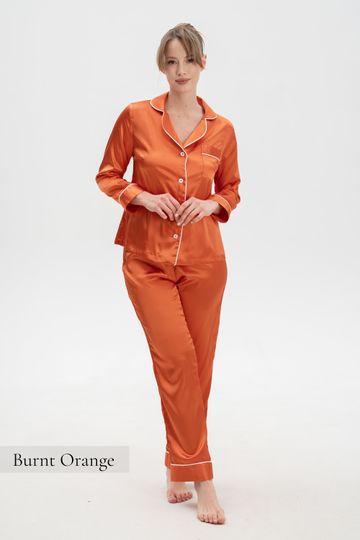 Christmas Pyjamas, Gifts for Her, Silk Pyjamas, Silk Pajamas for Women, Satin Pajama Set, PJs Long PJs Button Up Pajamas Sets Red Burgundy