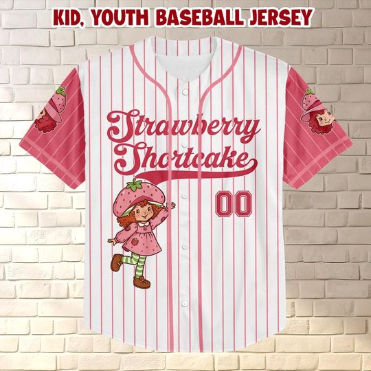 Personalized Strawberry Shortcake Baseball Jersey, Gift for Kids, Strawberry Birthday Gift, Gift For Baseball Fans, Sweet Girl Shirt