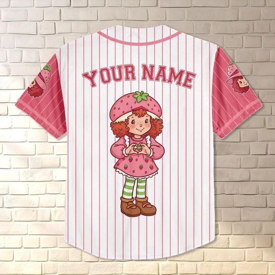 Personalized Strawberry Shortcake Baseball Jersey, Gift for Kids, Strawberry Birthday Gift, Gift For Baseball Fans, Sweet Girl Shirt