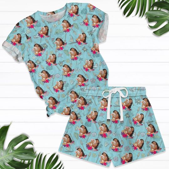 Disney Princess Tshirt Women, Moana 2 Summer Sets, Disneyworld Tee, Moana and Maui Pajamas Women, Disney Cartoon Tshirt and Shorts