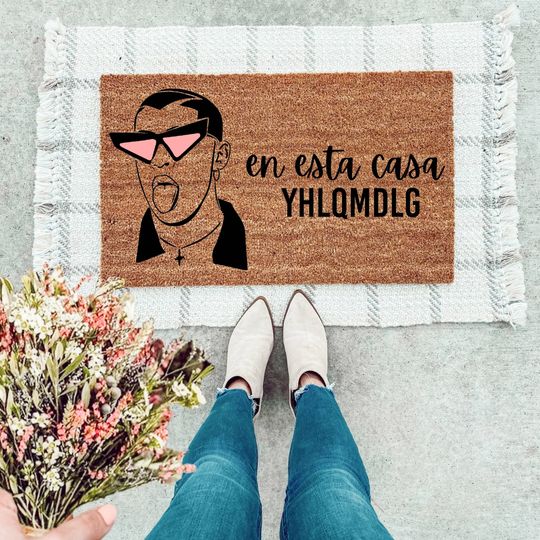 Bad Bunny Funny Welcome Mat, Bunny Inspired Entryway Door Mat for Home Decor