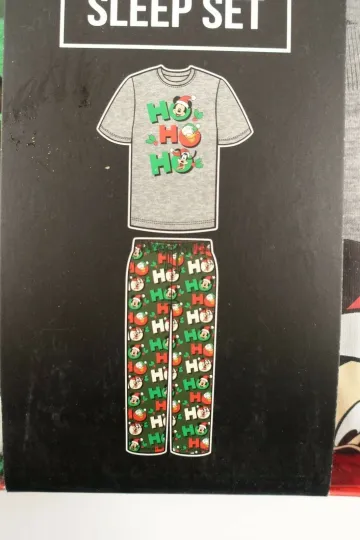 Disney Mickey Mouse Pajama Set Men Large Tee Microfleece Pajama Christmas HOHOHO