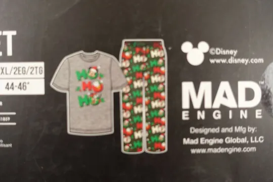 Disney Mickey Mouse Pajama Set Men Large Tee Microfleece Pajama Christmas HOHOHO