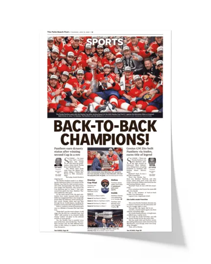 2025 Florida Panthers Stanley Cup "Back-to-Back Champions!" Front Page Newspaper Style