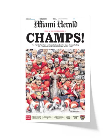 2025 Florida Panthers Stanley Cup "Champs" Front Page Newspaper Style