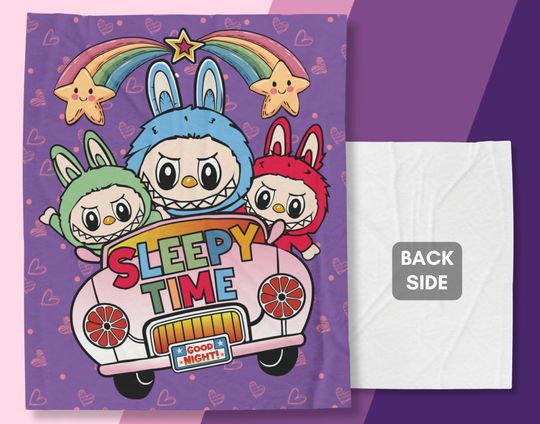 Sleepy Time Labubu Themed Fleece Blanket, Kid Blanket, Back To School Gift