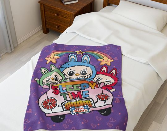 Sleepy Time Labubu Themed Fleece Blanket, Kid Blanket, Back To School Gift