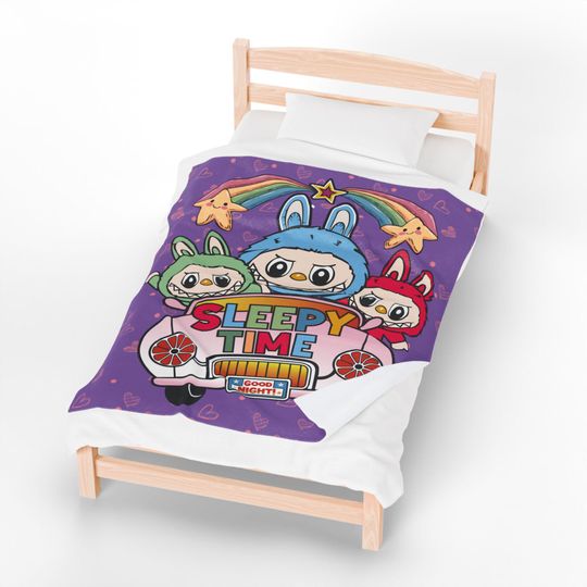 Sleepy Time Labubu Themed Fleece Blanket, Kid Blanket, Back To School Gift