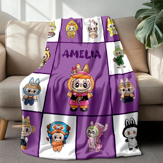 Personalized Labubu Fleece Blanket, Kid Blanket, Back To School Gift