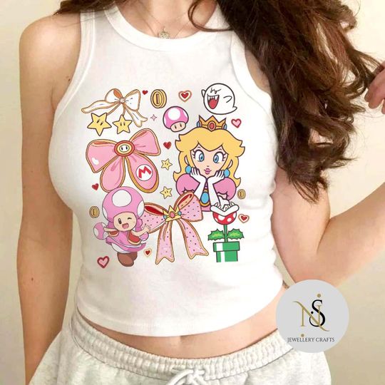 Coquette Bow Princess Peach Crop Tank Top
