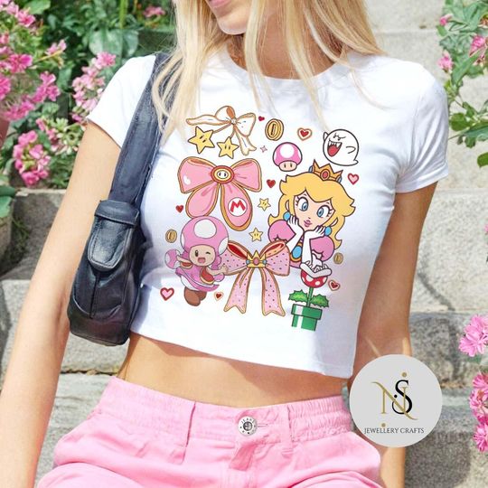 Coquette Bow Princess Peach Crop Tank Top