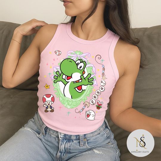 Coquette Bow Yoshi Super Mario Crop Tank Top, Princess Peach Shirt, Feeling Peachy Top, Girls Trip Tee, Epic Universe Top