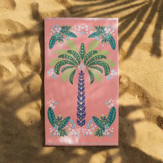 Oversized Printed Palm Tree 100% Cotton Velour Beach Towel, 38” x 72"