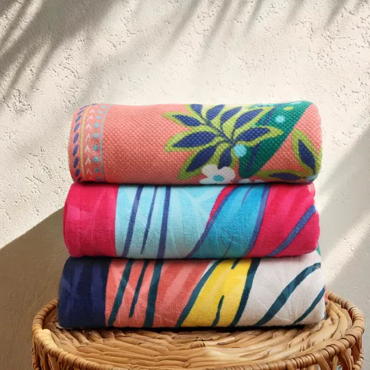 Oversized Printed Palm Tree 100% Cotton Velour Beach Towel, 38” x 72"