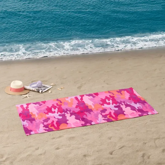 Beach Collection Pink Camo Cotton-Blend Beach Towel