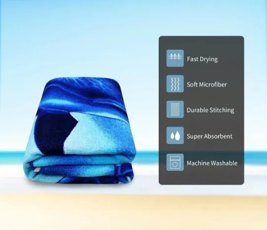 Microfiber Dolphin And Fish Print Beach Towel