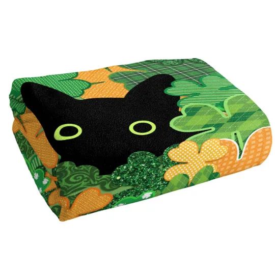 St. Patrick's Day Beach Towel 30"x60" Black Cat Lightweight Microfiber Bath