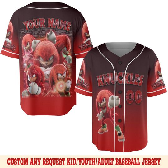 Knuckles the Echidna Baseball Jersey, Sonic the Hedgehog 3 Jersey, Knuckles Jersey, Shadow the Hedgehog Jersey