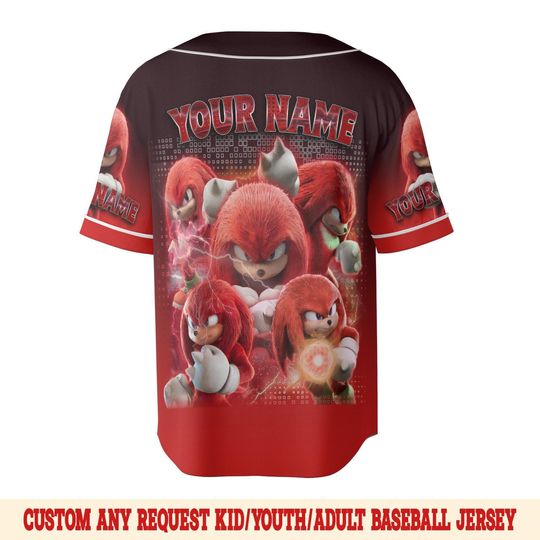 Knuckles the Echidna Baseball Jersey, Sonic the Hedgehog 3 Jersey, Knuckles Jersey, Shadow the Hedgehog Jersey
