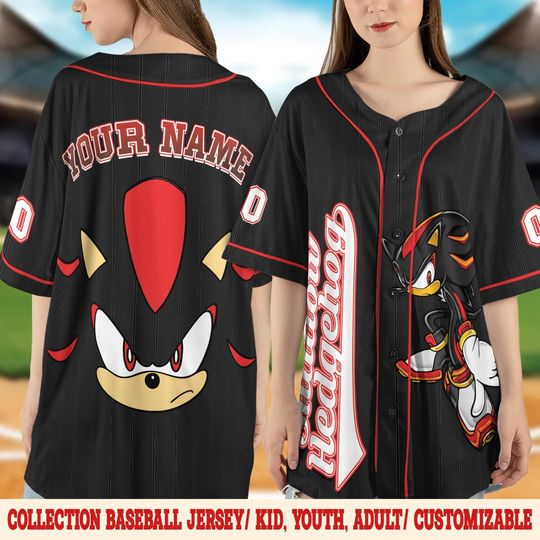Personalized Sonic Shadow Baseball Jersey, Sonic Birthday Gift, Custom Shadow Birthday Boy Jersey, Sonic Knuckles, Tails, Silver