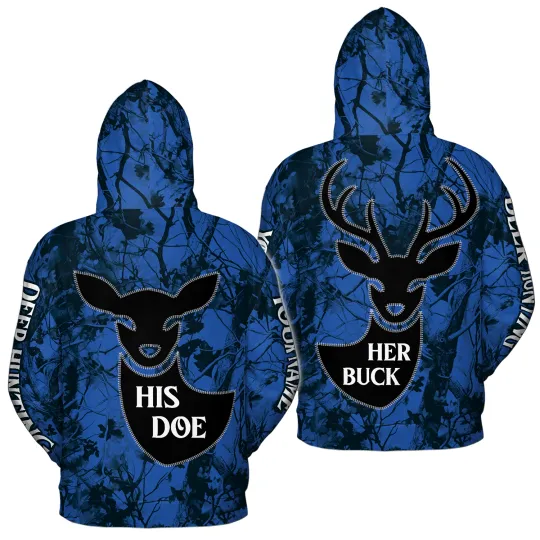 Personalized Deer Couple Hoodie 3D, Deer Lover Hunting Hoodie