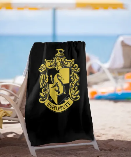 Harry Potter Hufflepuff Crest Black Gold Licensed Beach Towel 30"x60"