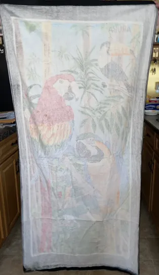 Vintage Beach Towel Parrot Macaw Aruba Rainforest 100% Cotton TF