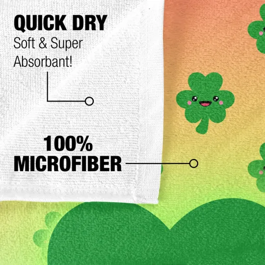30"x60" Chibi Shamrock Beach Towel Irish St Patricks Lightweight Microfiber Bath