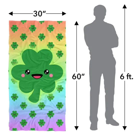 30"x60" Chibi Shamrock Beach Towel Irish St Patricks Lightweight Microfiber Bath