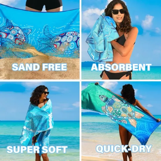 Oversized Lightweight Microfiber Beach Towel Sand Free Quick Dry 78"x35"