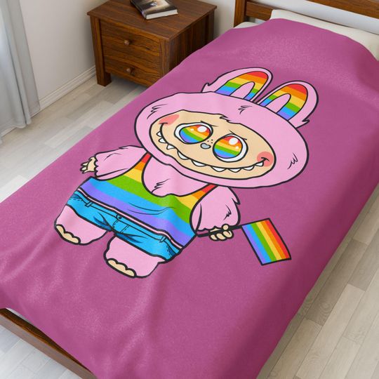 Rainbow Labubu Bunny Fleece Blanket | Gift For Kid | Back To School Gift