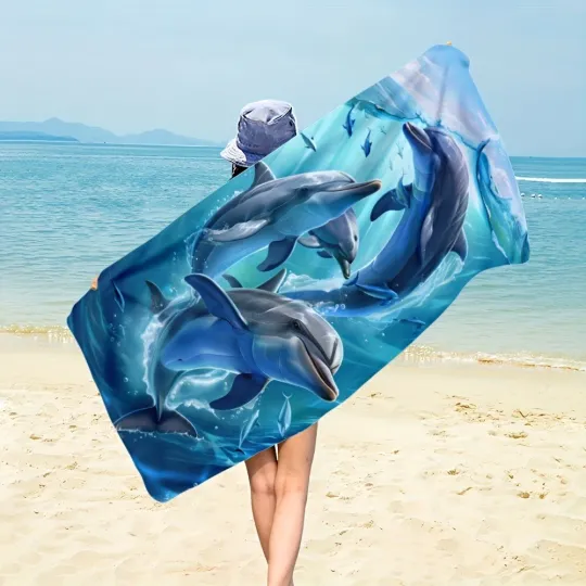Large Dolphin Jump Microfiber Beach Towel Quick Dry Sand Free Soft Beach Towels