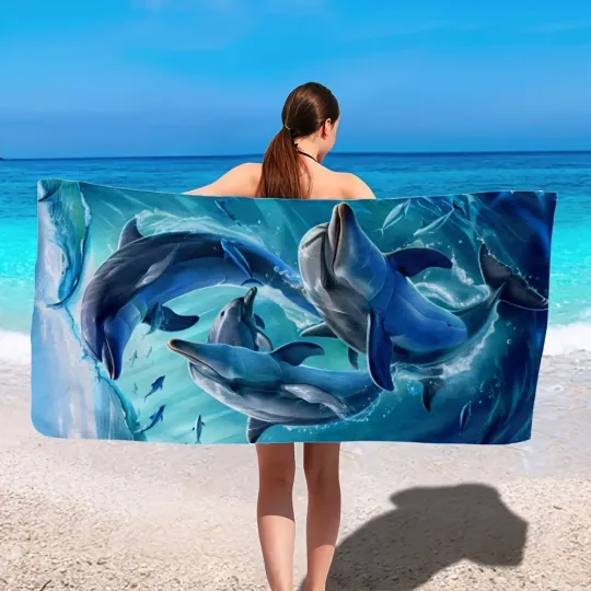 Large Dolphin Jump Microfiber Beach Towel Quick Dry Sand Free Soft Beach Towels