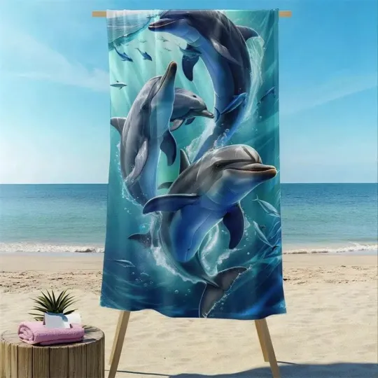 Large Dolphin Jump Microfiber Beach Towel Quick Dry Sand Free Soft Beach Towels