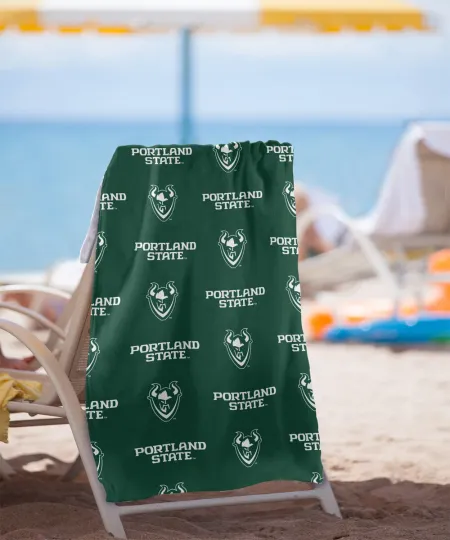 Portland State University Beach Towel/Bath Towel, 30"x60" Logo Pattern