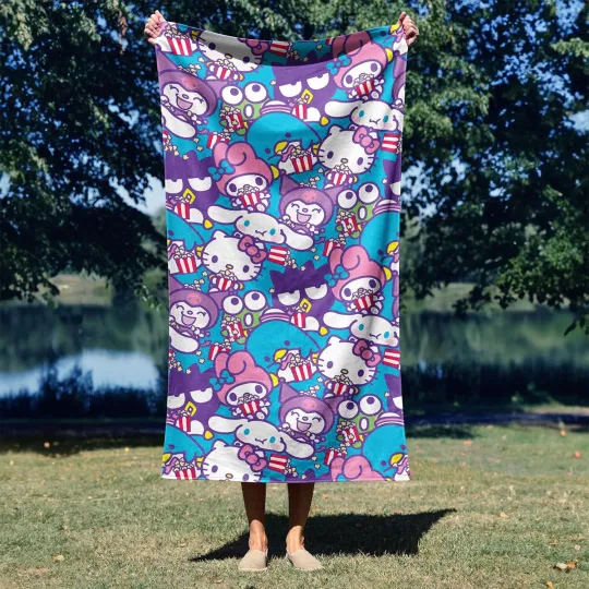 Towel - Hello Kitty and Friends - Popcorn Party Microfiber Beach/Bath 30x60