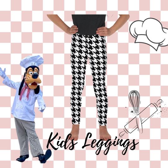 Chef Goofy Kids Yoga Leggings Black and White Houndstooth Pattern