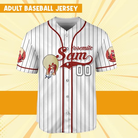Personalize Yosemite Sam Jersey Red White, Baseball Jersey, Custom Kids, Youth, Adult, Birthday, Cartoon Team Outfit