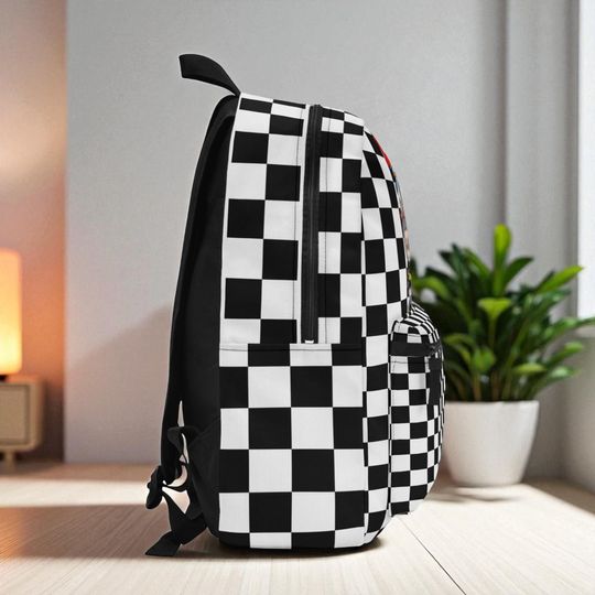 Labubu Inspired Superhero Backpack, Labubu Themed Bag, Checkerd Backpack, Back to School, Labubu Schoolbag