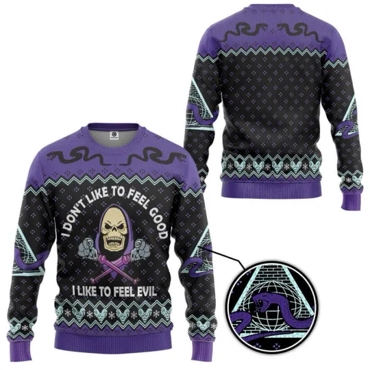 3D Skeletor He Man I Like To Feel Evil Ugly Sweater(