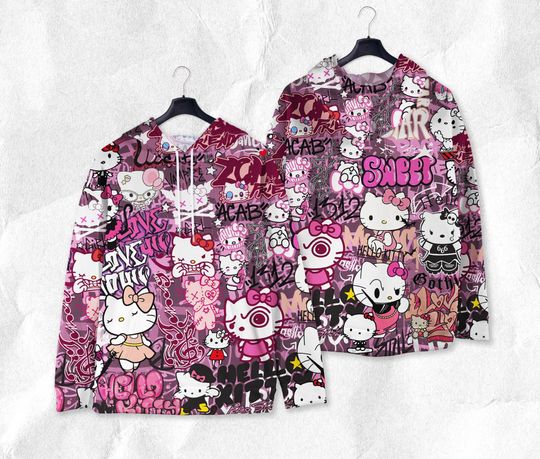 Hello Kitty 3D Hoodie Shirt, Tropical Cute Design, Rock Style, Gift